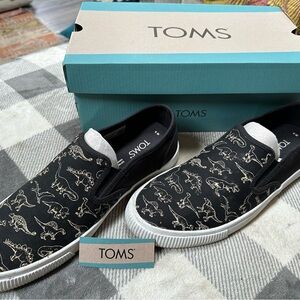 TOMS Black Slip-Ons with Dinosaur Design Dino mite TOMS!! Glow in the dark !!!